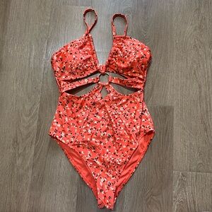 NWOT Coral Orange Animal Print One Piece Swimsuit, Size Medium